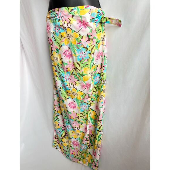 Vintage Big Dogs Wrap Midi Skirt Size M Retro Floral Tropical Long Feminine Cute - Picture 3 of 11